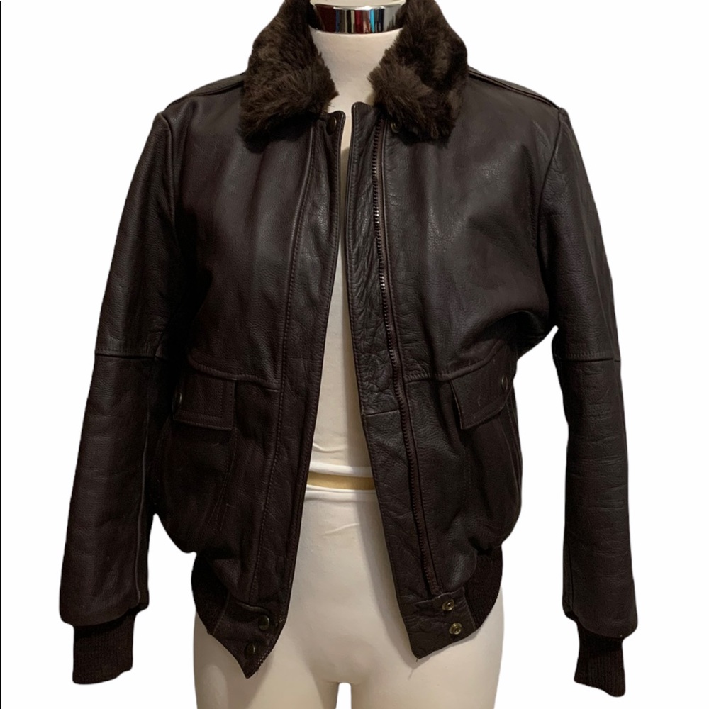 Genuine Leather bomber Jacket with Faux Fur Collar